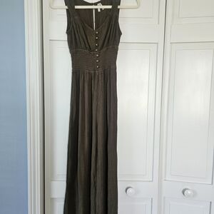 Mudd Olive Brown Sleeveless Button-Front Jumpsuit